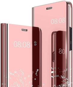 Калъф тефтер огледален CLEAR VIEW за Xiaomi Redmi Note 9 M2003J15SG златисто розов